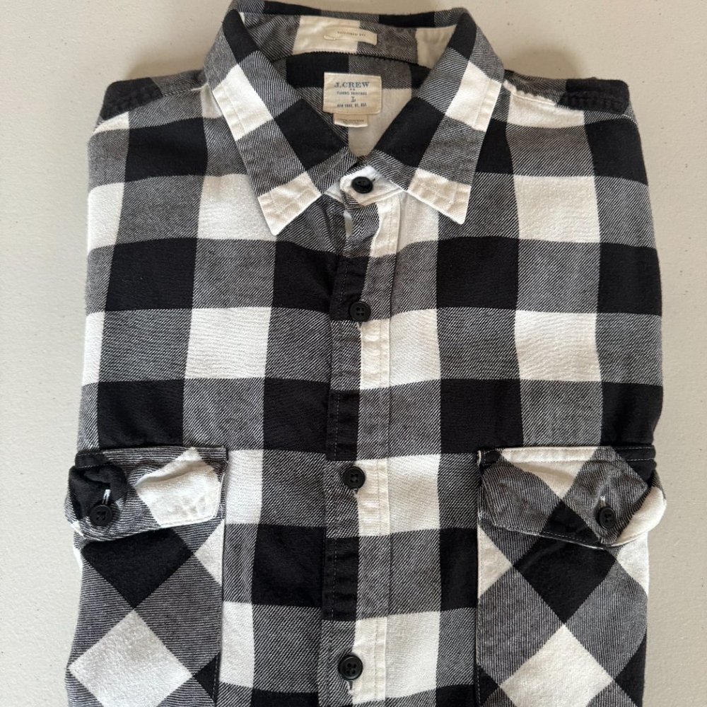 Vintage J Crew Black/White Flannel (c.2006) Tailored Fit (Size L)